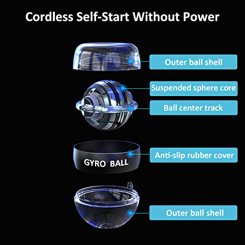 EXBEPE Metal Torque Ball with Light, Weighted Auto-Start Gyro Ball Hand Wrist Forearm Trainer and Strengthener for Exercise Joint and Muscle with Bag - color: Transparent with Light