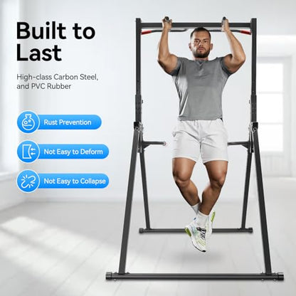 Foldable Pull Up Bar Stand, 440LBS Capacity Adjustable Height Dip Station for Home Gym, Strength Training Equipment for Calisthenics, Pullups, and Dips