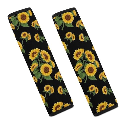 2 Pack Soft Padded Seat Belt Cover for Girls and Boys, All Vehicles, Floral Sunflower Black Harness Pads Strap, Anti-Slip Pad - color: Pattern 959