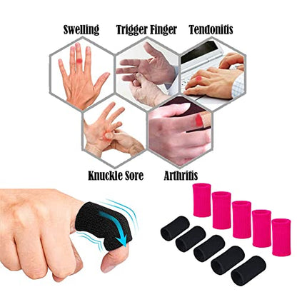 ELANE 40PCS Finger Sleeve Protective Sleeve, Thumb Sleeve Support Finger Sleeve Elastic Thumb Sleeve, Protect Joints, Suitable for Sports, Basketball, Tennis, Fitness, Bowling, Black and Rose - color: black+rosered