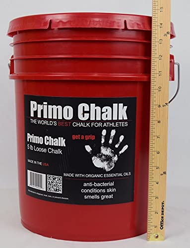 Primo Chalk Resealable Bucket: Loose Chalk for Weightlifting, Rock Climbing, & Gymnastics, Made in The USA, Chalk Ball Refill for Superior Grip - size: 5 lbs. Bucket