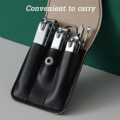Nail Clipper Set, 6 Pcs Toenail Clippers, Stainless Steel Fingernail Clipper, and PU Leather Manicure Set, Gift Ideas (Black) - color: Black