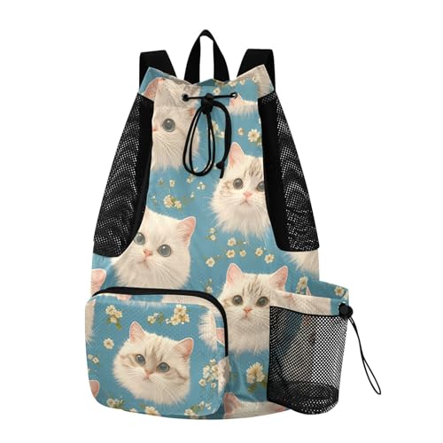 GuoChe Drawstring Backpacks Gym Swim Bag With Inside Pockets Pull String Bag Waterproof Cartoon Cats Face - color: Cartoon Cats Face
