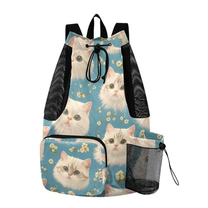 GuoChe Drawstring Backpacks Gym Swim Bag With Inside Pockets Pull String Bag Waterproof Cartoon Cats Face - color: Cartoon Cats Face