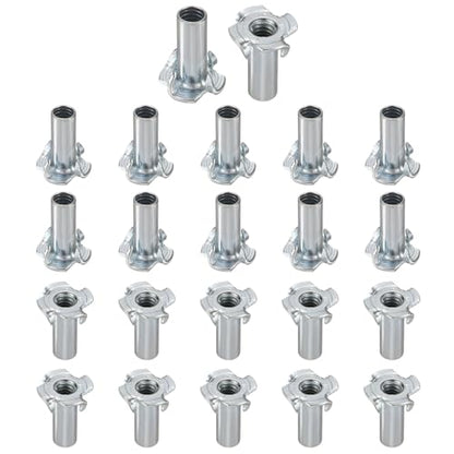 HARFINGTON 1/4x10mm T-Nuts 4 Pronged Tee Nut 0.68" x 0.89" Half Thread Carbon Steel Inserts for Wood, Rock Climbing Holds, Cabinetry, Furniture 50pcs - size: 1/4" x 0.39" x 0.68" x 0.89"