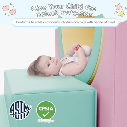 TOLEAD Tunnel/Ramps Foam Climber, Climb & Crawl Foam Activity Play Set for Toddlers and Kids, Safe Indoor Crawling Gym Equipment for,Infant,Baby Waterproof Easy to Clean (Pink) - color: Pink