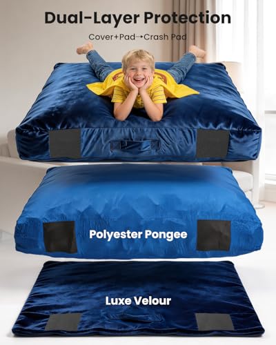 Crash Pads for Kids Sensory, Climbing Crash Pads, Crash Mat Sensory Room Play Equipment, Soft Foam Landing Zone, Luxe Velour, Cover Washable - size: 3.3FT