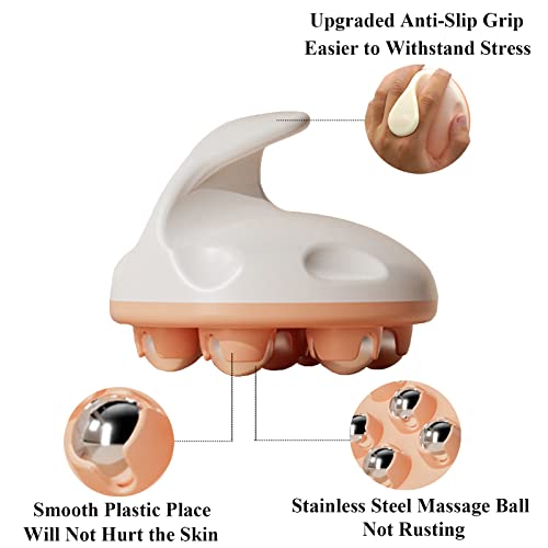 WMM Hand Held Massager, Full Body Massage Tool with Roller Ball Massager Manual 360-degree-roller for Muscle Back Neck Joint Foot Shoulder Leg Pain Relief with Portable Design - color: Pink