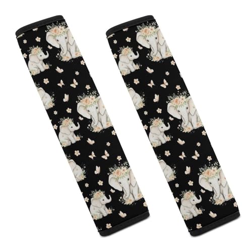 2 Pack Universal Soft and Comfortable Car Seat Belt Pad for Girls and Boys, Stroller Pushchair High Chair, Elephants Floral Shoulder Protector - color: Pattern 1030