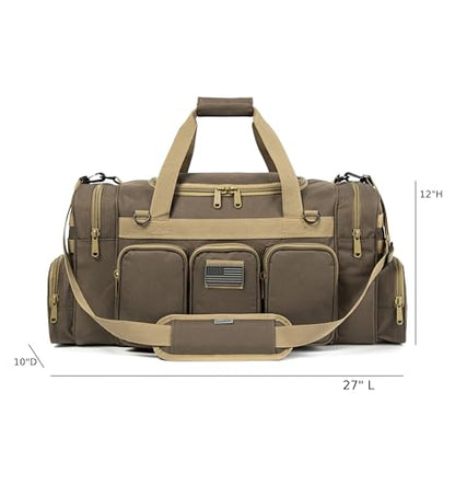 Tactical Range Duffel Heavy Duty Military Molle Gear Travel Sports Gym Bag Lockable Zippers with US Flag Patch (27 In Khaki) - size: 27 In Khaki