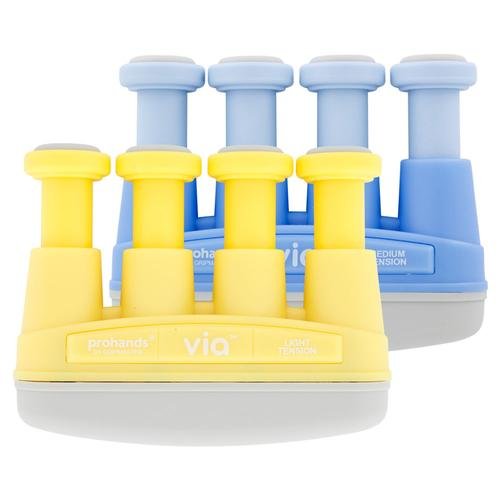 Prohands VIA Hand Exerciser, Finger Exerciser (Hand Grip Strengthener), Spring-Loaded, Finger-Piston System, Isolate and Exercise Each Finger, (6 lb Medium Tension, Blue-Via Music) - color: Blue