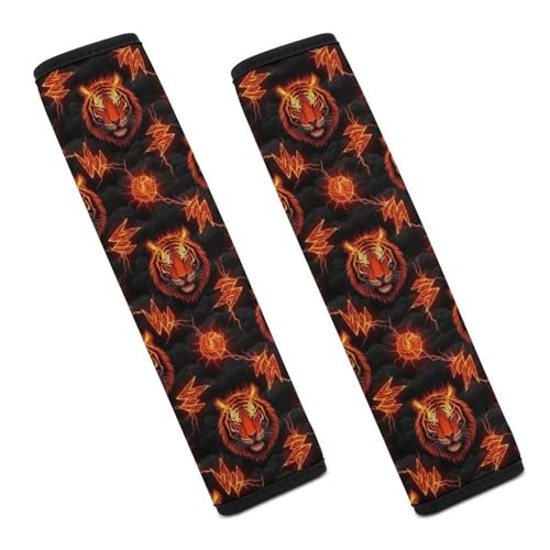 2 Pack Universal Soft and Comfortable Car Seat Belt Pad for Girls and Boys, Stroller Pushchair High Chair, Fire Tiger Orange Lightning Black Shoulder Protector - color: Pattern 625