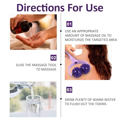 CIATBYYJ Spiky Massage Balls Rollers with Dual Ball Design | Manual Massage Stick, Ergonomic Handle, Lightweight and Portable, Pain Relief for Back Neck Shoulder Leg - color: Purple