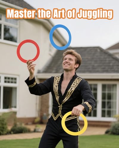 Juggling Rings Set of 3，Learn to Juggle with Juggling Rings for Beginners & Professionals，9.5" Diametert (Blue/Red/Yellow)