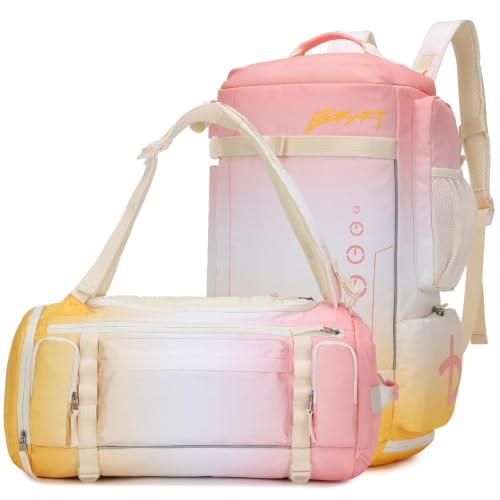 BESMART 32L 2 in 1 Convertible Gym Duffel Bags,Large Backpack for Women | Shoes Compartment,Extra Large Workout Backpack,9 Outer pockets,Waterproof,Heavy Duty Backpacks,Travel/Hiking/Carry On,Pink - color: Pink Yellow Gardient, size: Medium-32L