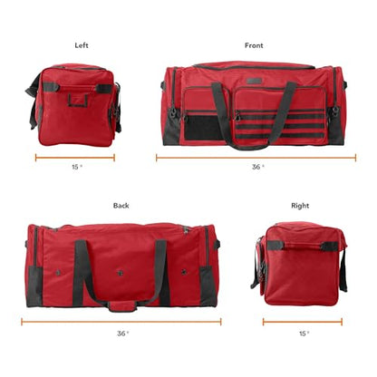 Fitdom 130L 36" Extra Large Sports Gym Equipment Travel Duffle Bag | Heavy Duty, Adjustable Shoulder Strap, 7 Compartments, Perfect for Soccer Baseball Basketball Hockey Football, Team Coaches - color: Red