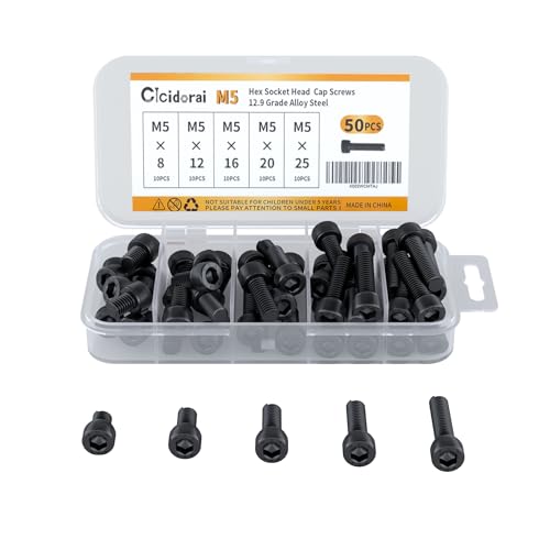 M5 x 8mm 12mm 16mm 20mm 25mm Hex Socket Head Cap Screws Bolts, 12.9 Grade Alloy Steel, Fully Threaded, Black Oxide Finish, Allen Socket Drive, Assortment Kit 50Pcs - size: Hex Socket Head M5x8, 12, 16, 20, 25mm(50pcs)