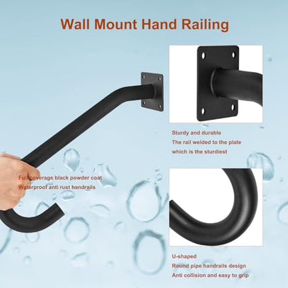 2PCS Hand Rails for Outdoor Steps, Outdoor Handrail Safety Grab Bar for Stairs Wall Mounted U Shaped Handrail 1.25" Tube Hand Railing for Garage Entry