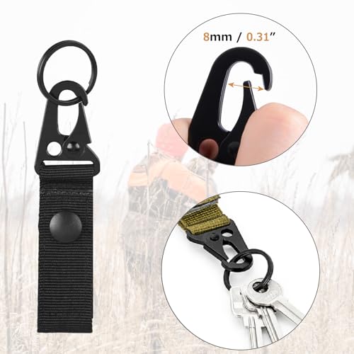 Azarxis Tactical Molle Key Ring Chain Gear Clip Key Keeper Keychain Nylon Belt Key Holder Carabiners Hanger Buckle Hook - color: Black - 4 Pack