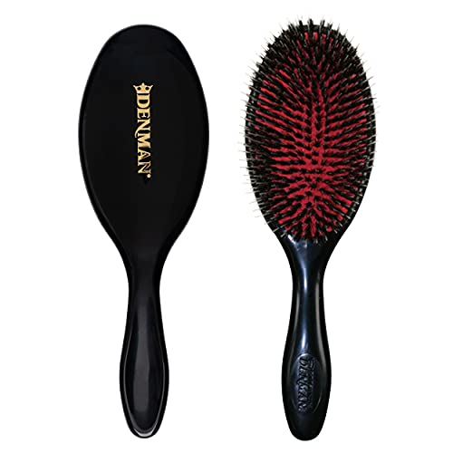 Denman Boar Bristle Hair Brush – Smoothing & Shine Enhancing for Slick Back Styles, Curl Defining & Detangling. Hairbrush with Natural Bristles for all Hair Types for Women & Men - color: Black, size: Large (Pack of 1)