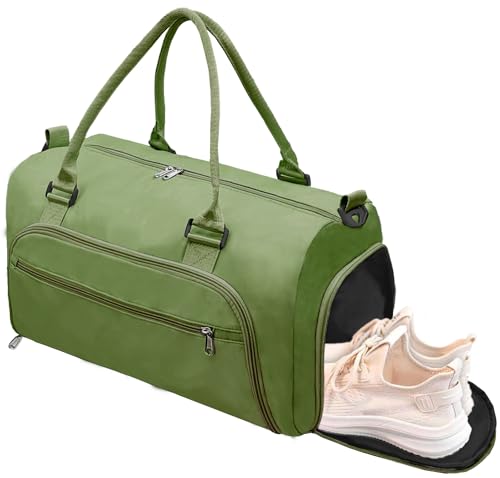woogwin Small Gym Bag for Men & Women with Shoes & Wet Compartment Waterproof Duffle Bag for Travel Sports Workout Overnight Weekender(17.7'',Army Green) - color: Army Green, size: 17.7*11*9.5"