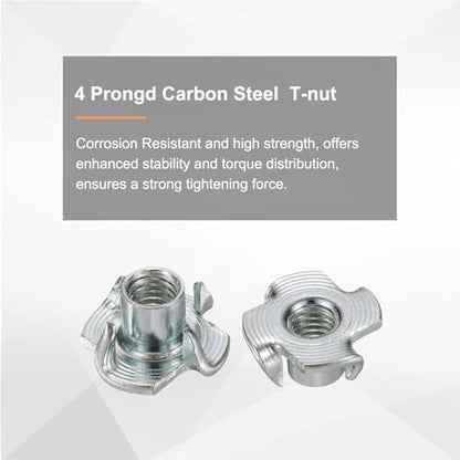 HARFINGTON M6x9mm T-Nuts 4 Pronged Tee Nut 0.69" x 0.35" Fully Thread Carbon Steel Inserts for Wood, Rock Climbing Holds, Cabinetry, Furniture 100pcs - size: M6x9mm, 17.5mm
