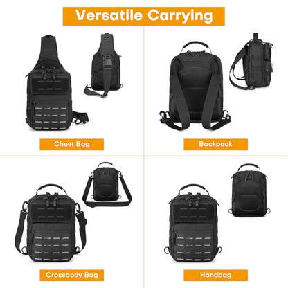 HUNTVP Sling Bag for Men Concealed Carry Bag Tactical Sling Bag Crossbody Molle CCW Chest Pack Backpack EDC Military Shoulder Bag with Holster & Accessory Slots, Black - color: Black