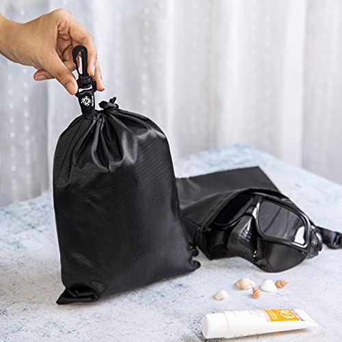 PALTERWEAR Drawstring Bag with Clip (8 x 11 Inch, 5-Pack, Black) Cinch and Ditty Pouch for Travel, Wardrobe, Outdoors, Hobby - size: 8 x 11 inch