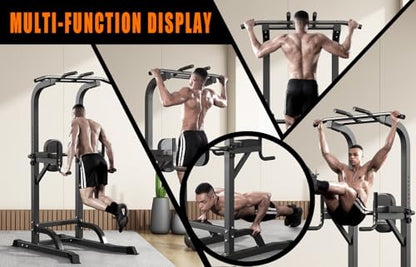 DONIUZ Power Tower Pull Up Bar and Dip Station, Multi-Function Home Gym, Strength Training Fitness Equipment, Height Adjustable - color: Black-02