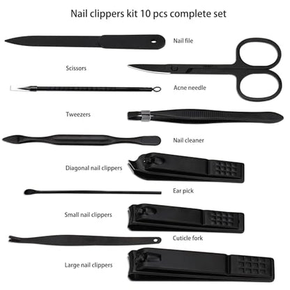 Glamne Manicure Set Nail Clippers Kit Professional Stainless Steel Nail Care Tools with Leather Travel Case 10 in 1 Black - color: Red