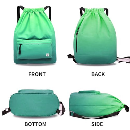 Waterproof Drawstring Bag, Gym Bag Sackpack Sports Beach Backpack for Men Women - color: 11-gradual Green