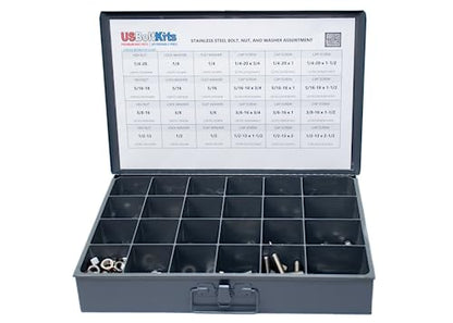 1250 Piece Stainless Steel Hex Head Cap Screw (Bolt), Nut, and Washer Assortment 18-8 Coarse Thread Set