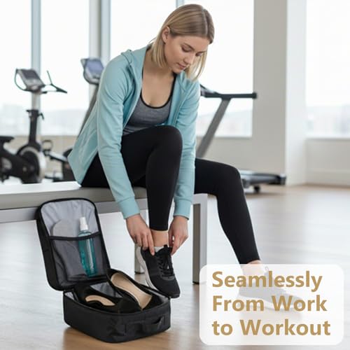 Black Shoe Bag for Travel, 2 Layers Waterproof Shoes Organizer | Holds 3 Pairs,Trolley Strap,Easy Clean Lining,Leak Proof,Dual Zippers - color: ClassicBlack