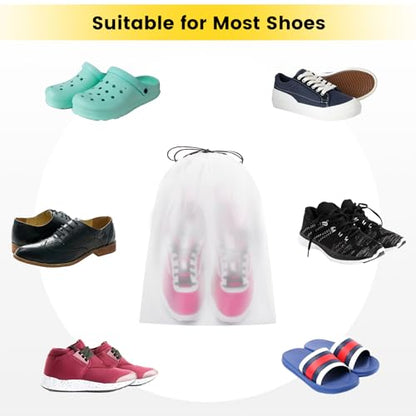 Vorspack Shoe Bags for Travel, 6 Pcs, Transparent, Drawstring, Large | Clear, Shoe Organizer, With Rope, Travel Essentials, For Men Women
