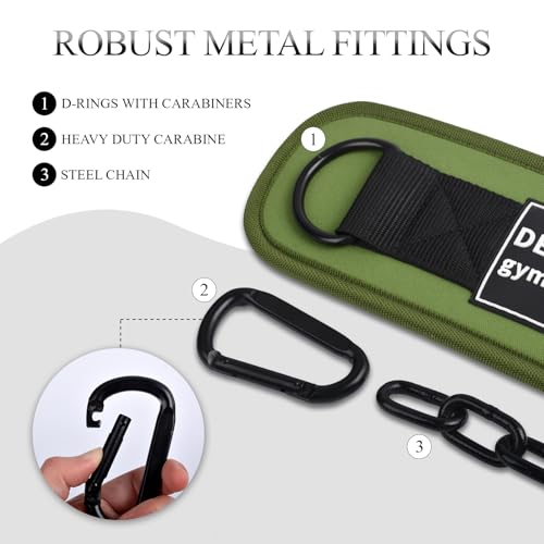 12 mm Thick Heavy Duty Dip Belt with 36 IN Steel Chain, 35" Weighted Pull Up Belt for Added Weight Training, Chin Ups, Pull Ups, Tricep Dips And More - color: Military Green