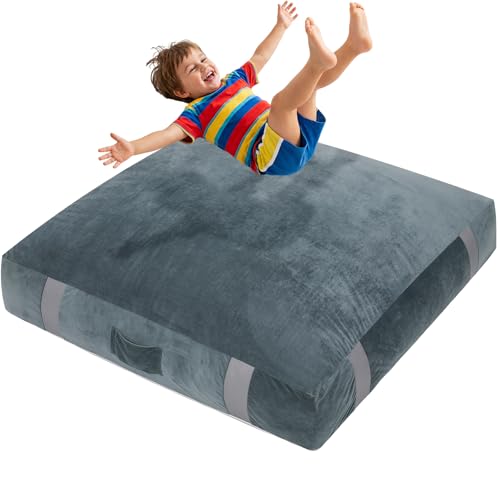 FBSPORT Crash Sensory Pads for Kids,Sensory Crash Mat for Autistic Kids with Extra 4" EPE Crash Sensory Pad for Enhanced Security,Soft Foam Blocks Washable Velvet Cover,Jump,Play,Therapy-4×3 Ft(Gray) - color: Gray, size: ‎4FTx3FT