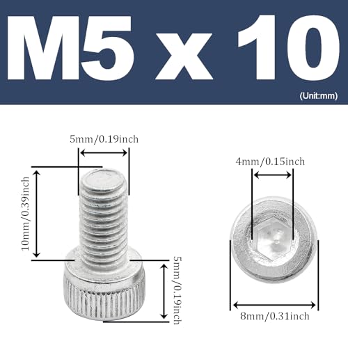 M5 x 10mm Hex Socket Head Cap Screws Bolts,6063 Aluminum Alloy Socket Head Cap Bolt Fasteners,Silver(10Pcs) - size: M5 x 10mm