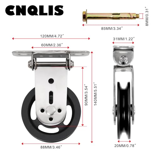 CNQLIS Gym Pulley Blocks,3.46in/90mm Wall Mount Fixed Pulley Wheel Rotation 180 Degree,Heavy Duty Swivel Pulley for LAT Pulley System,for Gym Pulley System, Gym Equipment, DIY Home Projects - size: 3.46”