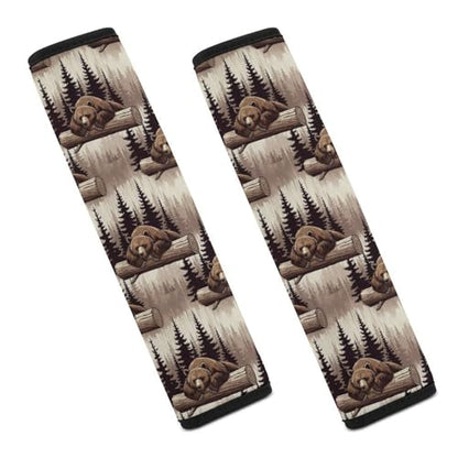 Universal Fit Seat Belt Cover for Adult Use, Stroller Pushchair High Chair, 2PCS Wild Animal Hunting Western Cabin Rustic Country Farmhouse Bear Harness Pads Strap Shock Absorption - color: Pattern 599