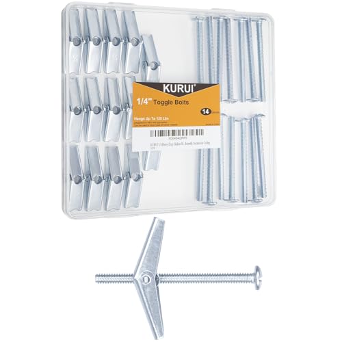 KURUI 1/4 Toggle Bolts for Drywall, 14Pcs Heavy Duty Metal Drywall Anchors Kit, Dry Wall Anchors and Screws Kit, Butterfly Anchors for Ceiling, Sheetrock, Hollow Wall - size: 1/4"