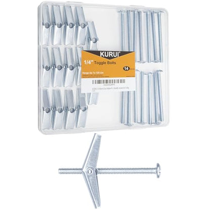 KURUI 1/4 Toggle Bolts for Drywall, 14Pcs Heavy Duty Metal Drywall Anchors Kit, Dry Wall Anchors and Screws Kit, Butterfly Anchors for Ceiling, Sheetrock, Hollow Wall - size: 1/4"