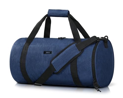 MIER Small Gym Duffle Bag with Shoe Compartment & Wet Pocket, 24L, Navy | Round Duffel Bags for Travel, Carry-on, Fitness, Workout; Lightweight & Durable; Padded Shoulder Strap; Smooth Zipper - color: navy blue, size: 24L
