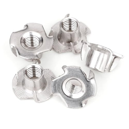3/8"-16 T-Nuts (45 Pack), 304 (18-8) Stainless Steel, 7/16" Barrel Length, 4-Pronged Tee Nut for Wood, Rock Climbing Holds, Cabinetry - size: 3/8"-16 45pcs, 304