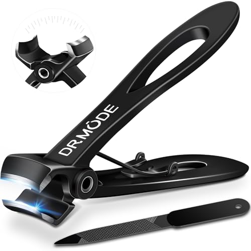 DRMODE Nail Clippers for Men Thick Nails, Heavy Duty Toenail Clippers for Seniors Thick Toenails with 16MM Wide Jaw, Sharp Stainless Steel Large Finger Nail Clippers Adult Cutter Trimmer with File - color: Black, size: 2 Count