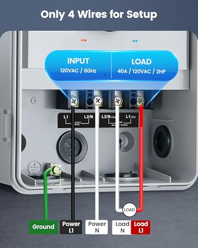 SURAIELEC Digital Pool Timer, 40 AMP 120V 2HP, 7-Day Pool Pump Timer Switch, Programmable Box for Swimming Pump, Hot Water Heater, Lights, Simultaneously Controls Up to 2HP Devices, Outdoor/Indoor Use - style: 120VAC 2HP