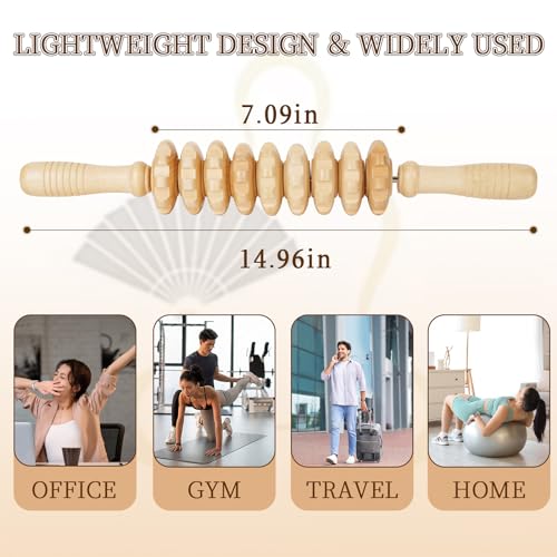 Liitrton Manual Wooden Massage Roller Stick for Legs, Smooth Body Roller | Straight-9-Wheel Massager, Wood Therapy Massage Tools for Trigger Points Relief, Sore Muscle Recovery - color: Straight-9-wheel