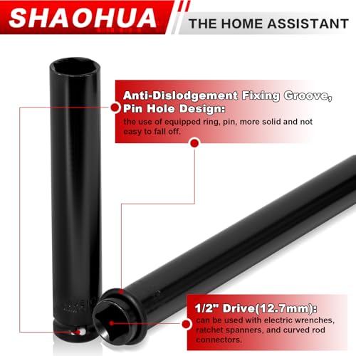 3/4"(19mm) Nut Driver 6" & 8", Deep Nut Runner Hollow Socket with 1/4" Hex Shank Adapter, 1/2" Drive 3/4 Socket for Ceiling Long Threaded Rod Bolts, Ductwork, 2 Lengths for Overhead Fastening - size: B. 3/4(19mm) 6" 8"
