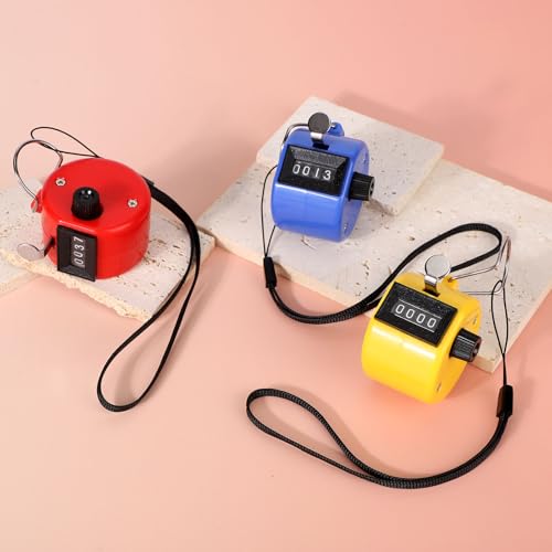 3pcs Handheld Clicker Counters, 4 Digit Hand Tally Pitch Counter Clicker with Hanging Lanyard for Baseball Golf Sports Events Coaching Counting(Red, Yellow, Blue)