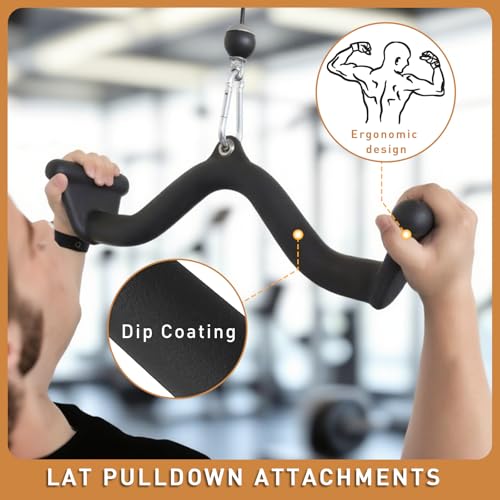 BLUSLM Lat Pull Down Bar T bar Row Attachment, V Bar Tricep Lat Pulldown Attachments, Back Strength Training Bar for Home Gym Exercise Cable Machine Attachments - color: Black 08