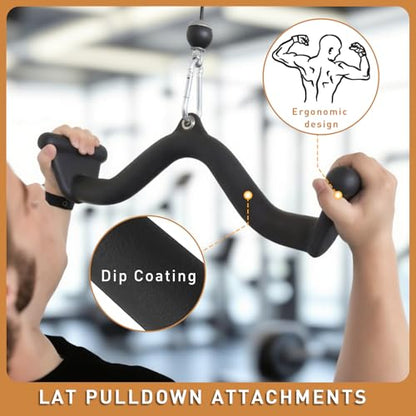 BLUSLM Lat Pull Down Bar T bar Row Attachment, V Bar Tricep Lat Pulldown Attachments, Back Strength Training Bar for Home Gym Exercise Cable Machine Attachments - color: Black 08